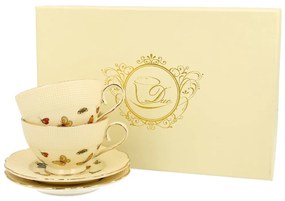 Porcelánová šálka na nohe s podšálkou Ecru Butterflies 125 ml sada 2ks