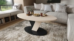 LOVA Béžový/Čierny - OVÁLNY KONFERENČNÝ STOLÍK 110 × 60 cm MODERNÝ KÁVOVÝ STOLÍK