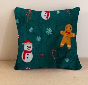 Mikroplyšový poťah na vankúšik SNOWMAN AND GINGERBREAD 45x45 cm, zelený