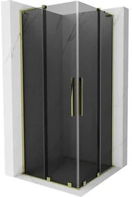 Mexen Velar L Duo, sprchový kút s posuvnými dverami 90 x 90 cm, 8mm šedé sklo, zlatá lesklá, 871-090-090-02-43-50