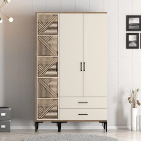 Šatníková skriňa Kiara PT (orech + krémová). Akcia -18%. Vlastná spoľahlivá doprava až k Vám domov. 1088434