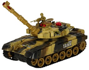KIK Diaľkovo ovládaný RC vojenský tank 2,4 GHz, púštny, 360° veža, realistické zvuky a LED