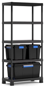 Plastový regál, 5 políc, 180x90x45 cm + plastové boxy Scuba M a Scuba L