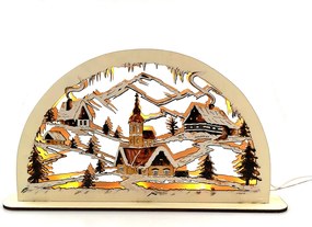 AMADEA Drevený svietiaci portál s motívom dedinky, sépiový, 38 cm