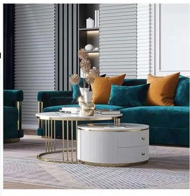 KONFERENČNÝ STOLÍK GASTON 2v1 BIELY MRAMOR + ZLATÝ