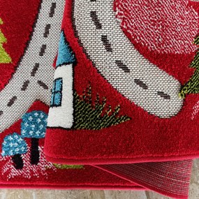 DY Červený detský koberec s motívom mesta Color Kids 02 Rozmer: 150x200 cm