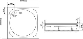 Polimat Štvorcová akrylátová sprchová vanička New Style 2 80x80 (90x90) POLIMAT-Farba: Biela, POLIMAT-Rozmery: 90x90