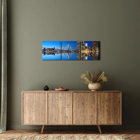 Obraz - nočný Rotterdam (s hodinami) (90x30 cm)