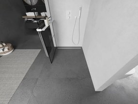 Mexen Kioto+, sprchová zástena Walk-In s poličkou a vešiakom 80 x 200 cm, 8mm číre sklo čierny vzor, biely profil, 800-080-121-20-77