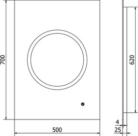Mexen Koga, LED kúpeľňové zrkadlo s podsvietením 50 x 70 cm, 6000K, ochrana proti zahmlievaniu, 9821-050-070-611-00
