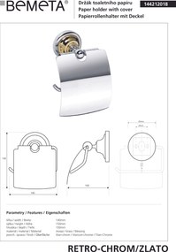Bemeta Design RETRO gold-chrom: Držiak toaletného papiera, s krytom - 144212018