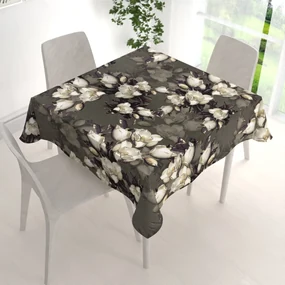 Biante Zamatový štvorcový obrus Tamara TMR-034 Kvety gardénie na hnedosivom 90x90 cm