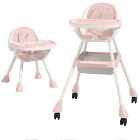 Praktická detská stolička na kŕmenie 3v1 ružová