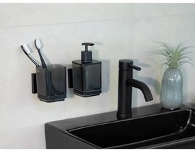 Čierny samodržiaci plastový dávkovač mydla 340 ml Quadro – Wenko