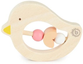 Bieco - Drevené hryzadielko s ružovými korálikmi - vtáčik