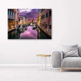 Obraz na plátně Benátský kanál fialový - 120x80 cm