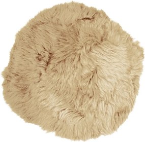 Béžový chlpatý guľatý podsedák z ovčej kože Shipy - Ø 40 * 2 cm
