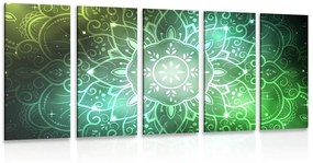 5-dielny obraz Mandala s galaktickým pozadím v odtieňoch zelenej - 100x50