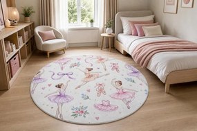Detský koberec protišmykový BAMBINO 61600 krémový / ružový kruh