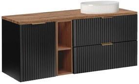 Závesná skrinka pod umývadlo Casad s doskou a umývadlom 140 cm čierna/dub wotan