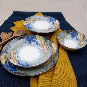 Porcelánová sada 24 ks talířů BlueEarth bílá/modrá