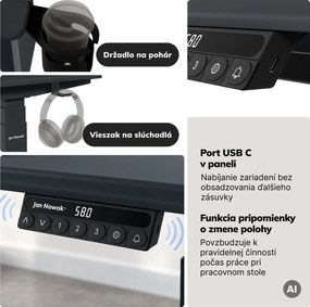 Elektrický stôl s nastavením výšky ergonomický antracitový,1200x600 mm: ARIA