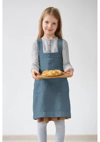 Detská modrá ľanová zástera Linen Tales Pinafore, 72 x 45 cm