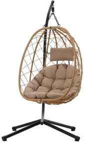 Závesné kreslo Garden Line béžovej farby s béžovým vankúšom a čiernym rámom FAT9100