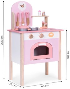 Detská kuchynka ružová s 8 príslušenstvom, batéria na rúru, drez, ECOTOYS
