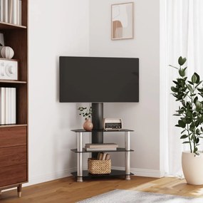 Rohový TV stojan 3-vrstvový pre 32-70 palcov čierno-strieborný 358173