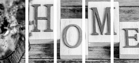 5-dielny obraz písmenka Home v čiernobielom prevedení - 100x50