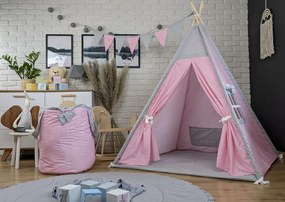 Detský stan TEEPEE (TÝPIE) ANIMALS s doplnkami - RUŽOVÁ PARTIČKA - ružový/sivý