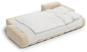 Béžová zamatová rozkladacia/s úložným priestorom rohová pohovka (pravý roh/s leňoškou) Linz – Cosmopolitan Design