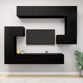 8-dielna súprava TV skriniek čierna spracované drevo