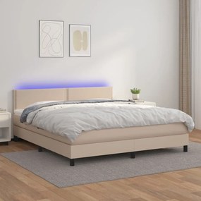 Boxspring posteľ matrac a LED kapučínová 160x200 cm umelá koža 3134176