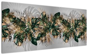 Obraz - Zlato-zelené tropické listy (120x50 cm)