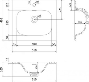 Mexen Vela, umývadlo zapustené do dosky, 51 × 46,5 cm, čierna matná, 25235071