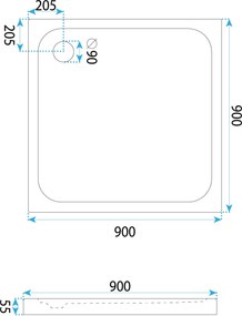 Rea Belmond, Sprchová akrylová vanička biela 90x90, zlatá matná odtoková  krytka, KPL-14371