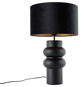 Dizajnová stolná lampa čierna s tienidlom z čierneho zamatu so zlatom 35 cm - Alisia