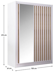 Kondela Skriňa s posuvnými dverami, biela/dub craft, 150x215 cm, LADDER