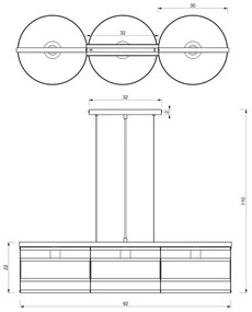 Luster na lanku RIM 3xE27/60W/230V čierna/zlatá