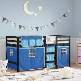 Detská vyvýšená posteľ závesy modrá 80x200 cm masívna borovica 3283815