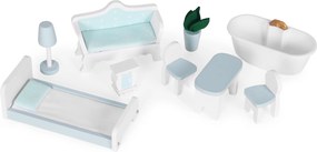 ECOTOYS Domček pre bábiky Alice z MDF, 3 poschodia, 4 izby, 9 dielov nábytku, pre deti 3+