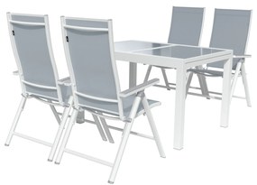 Livarno home Hliníkový záhradný rozkladací stôl Houston + Hliníkové kreslo Houston s vysokým operadlom, 4 kusy  (800008265)