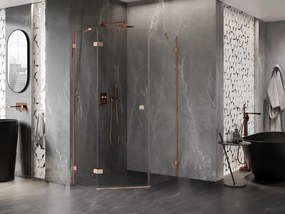 Mexen Lunar, päťuholníkový sprchový kút s ľavým sklonom 80 x 90 cm, 8mm číre sklo, profil medená matná, 831-080L-090P-65-00-L