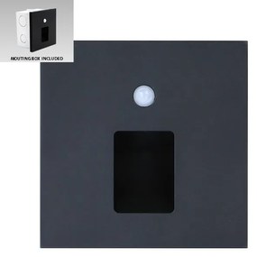EMITHOR Orientačné zápustné LED svietidlo s čidlom STEP LIGHT SUNNY SENSOR, 1W, denná biela, štvorcové, čier