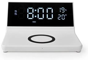 Nedis WCACQ20WT - Budík s LCD displejom a bezdrôtovú nabíjačkou 15W/5V biela