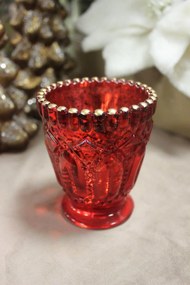 Červený sklenený svietnik na čajovú sviečku 10cm