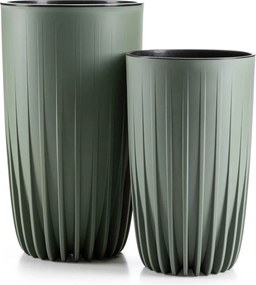 PLASTOVÝ KVETINÁČ STRIPPED SADA 2KS 25X42 CM+30X51,5 CM ZELENÁ