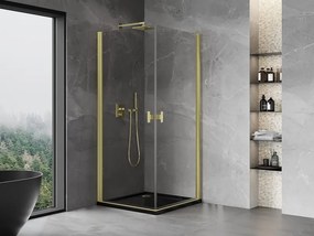 Mexen Mist-B Duo, 2-krídlový výklopný sprchový kút 95 x 95 cm, číre sklo, zlatý matný profil, 8A2-095-095-55-00
